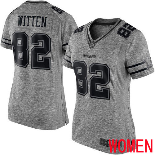 Women Dallas Cowboys Limited Gray Jason Witten #82 Gridiron NFL Jersey->dallas cowboys->NFL Jersey